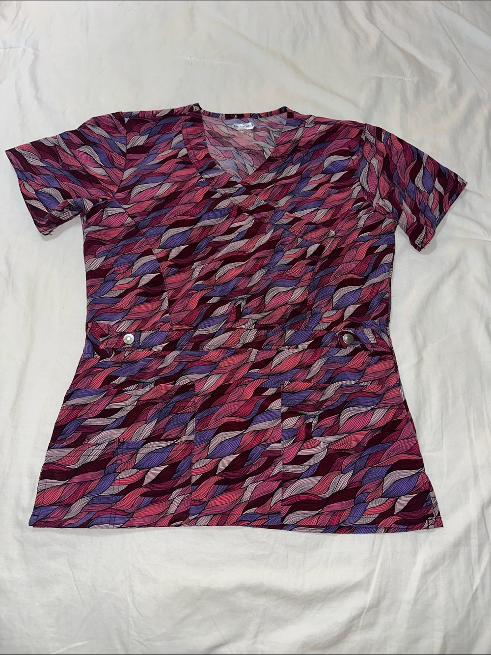 Women's Multi-Pink Pattern V-Neck Short Sleeve Top